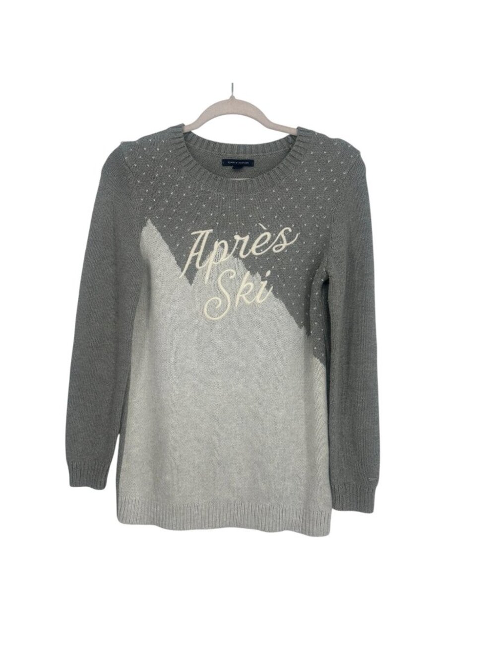Tommy Hilfiger Sweater Women's S Gray Apres Ski Mountain Metallic Retro Preppy